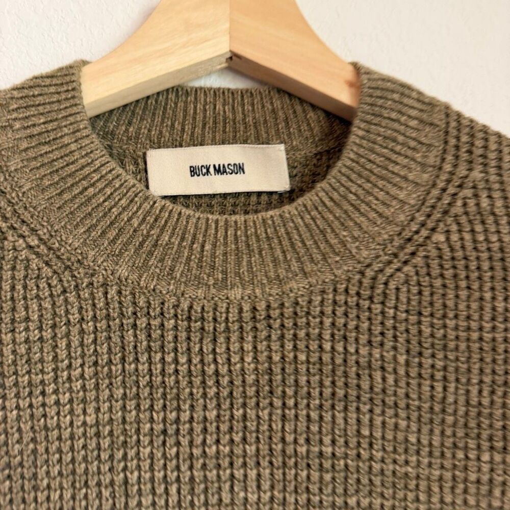 Buck Mason Olive Green Seafarer Shrunken Crew Neck Pullover Sweater Women's XS - Picture 5 of 7